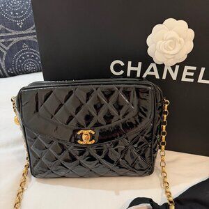 Chanel Vintage Black Patent Camera Bag